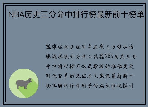 NBA历史三分命中排行榜最新前十榜单